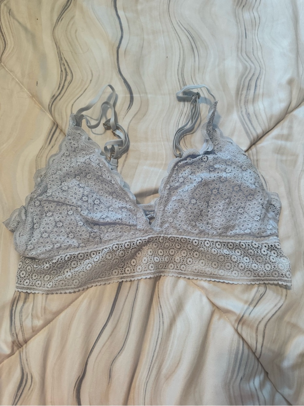 aerie Light Blue Lace Bralette with Floral Eyelet Design